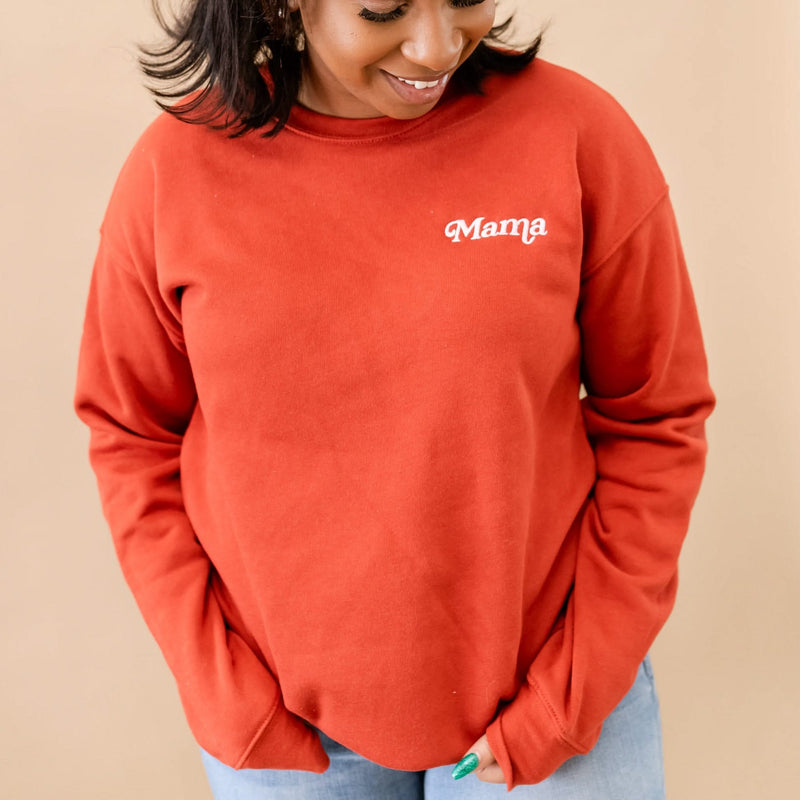 Embroidered SUPER-SOFT Fleece - Burnt Orange - Mama Italic (pocket)