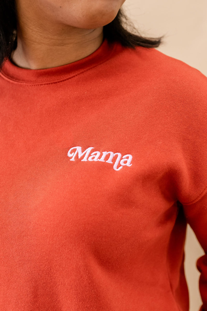 Embroidered SUPER-SOFT Fleece - Burnt Orange - Mama Italic (pocket)