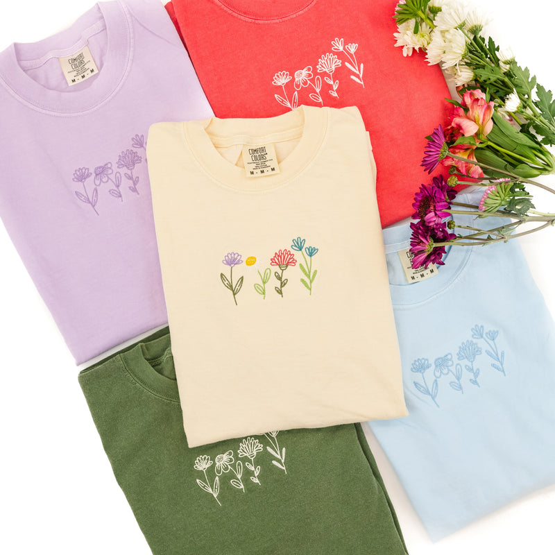 Embroidered Comfort Colors Tee - Spring Flowers