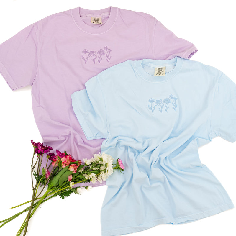 Embroidered Comfort Colors Tee - Spring Flowers