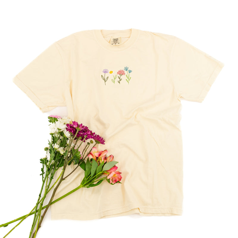 Embroidered Comfort Colors Tee - Spring Flowers
