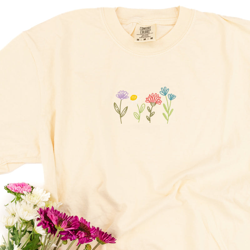 Embroidered Comfort Colors Tee - Spring Flowers