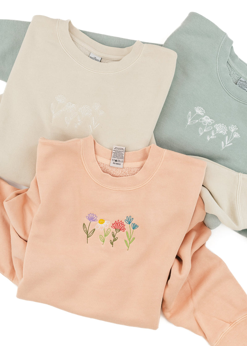 Embroidered PIGMENT Crewneck - Spring Flowers