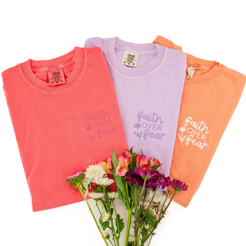 Embroidered Tone on Tone Comfort Colors Tee - Faith Over Fear