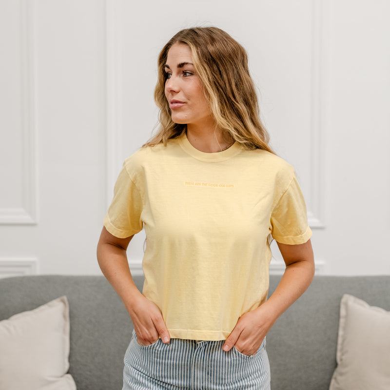 Embroidered Cropped Comfort Colors Tee - Teeny Tiny Caps - These Are The Good Old Days
