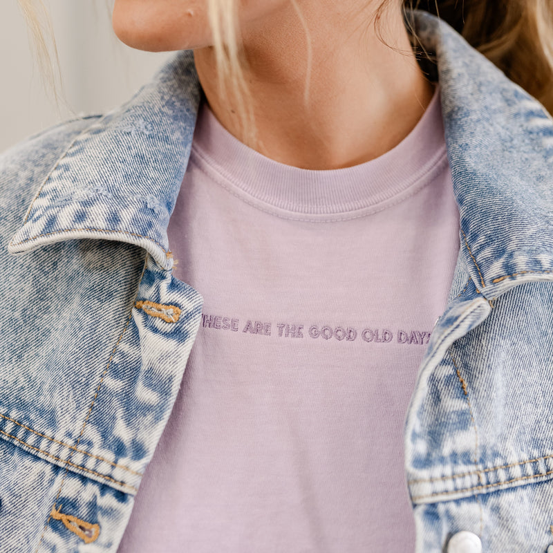 Embroidered Cropped Comfort Colors Tee - Teeny Tiny Caps - These Are The Good Old Days