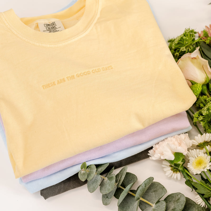 Embroidered Cropped Comfort Colors Tee - Teeny Tiny Caps - These Are The Good Old Days