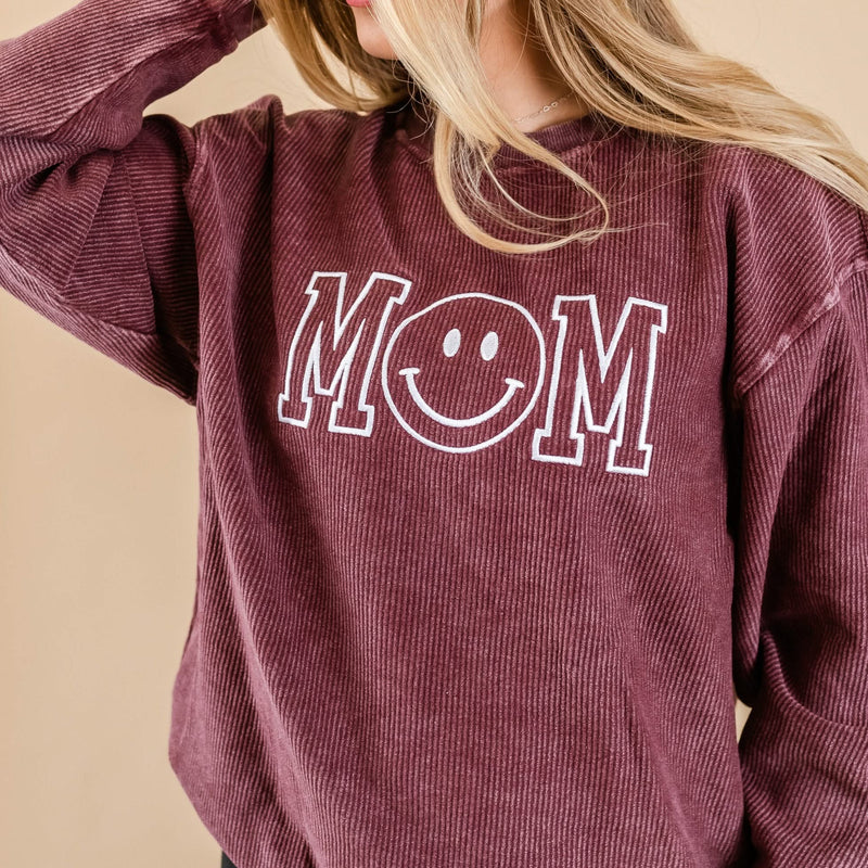 Embroidered CORDED Sweatshirt - Maroon - Mom (Smiley)