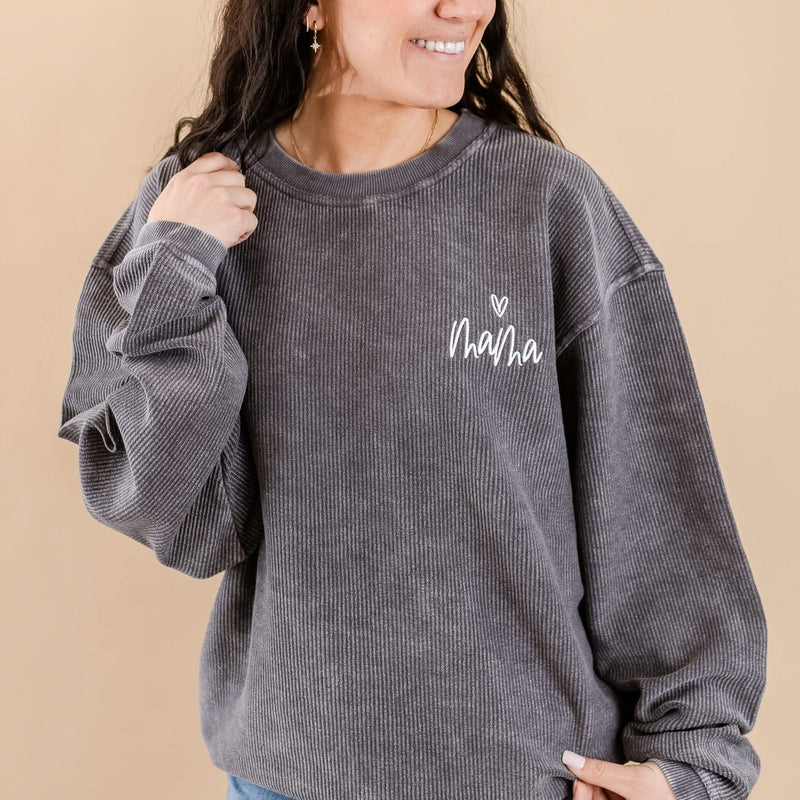 Embroidered CORDED Sweatshirt - Asphalt - Mama (Heart Above)