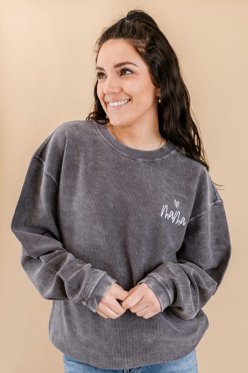 Embroidered CORDED Sweatshirt - Asphalt - Mama (Heart Above)
