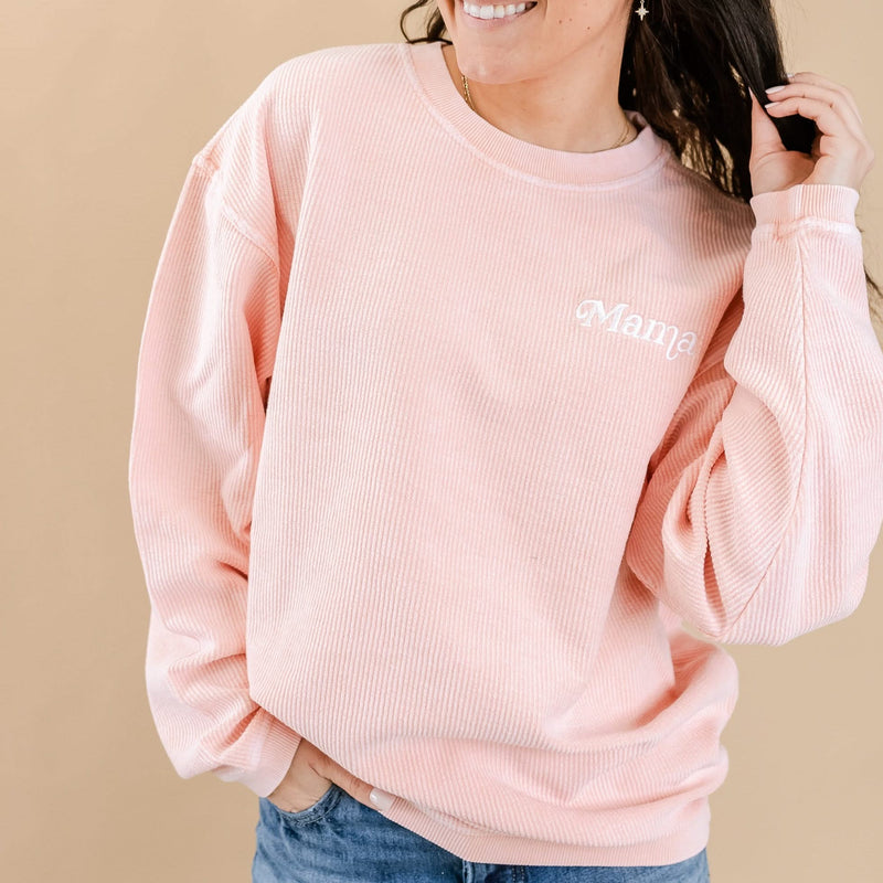 Embroidered CORDED Sweatshirt - Blush - Mama (Italic)