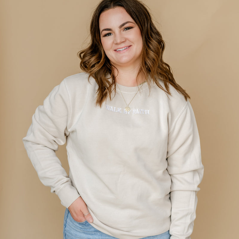 Embroidered PIGMENT Crewneck - Walk By Faith