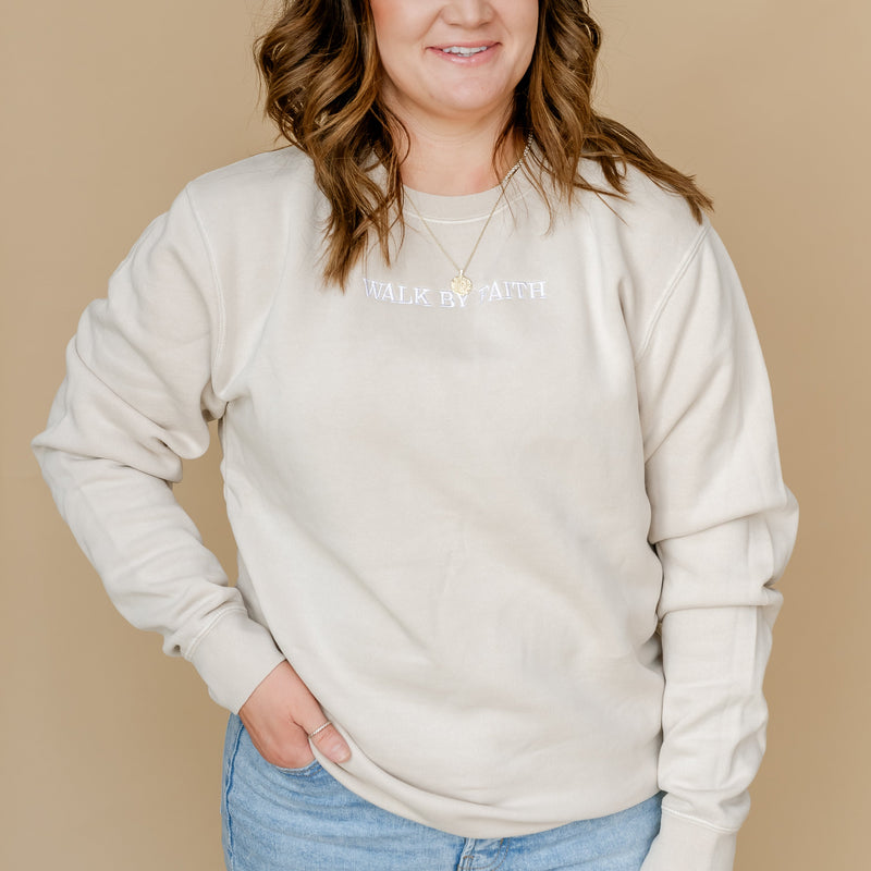 Embroidered PIGMENT Crewneck - Walk By Faith