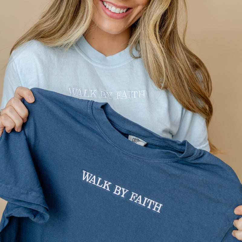 Embroidered Comfort Colors Tee - Walk By Faith