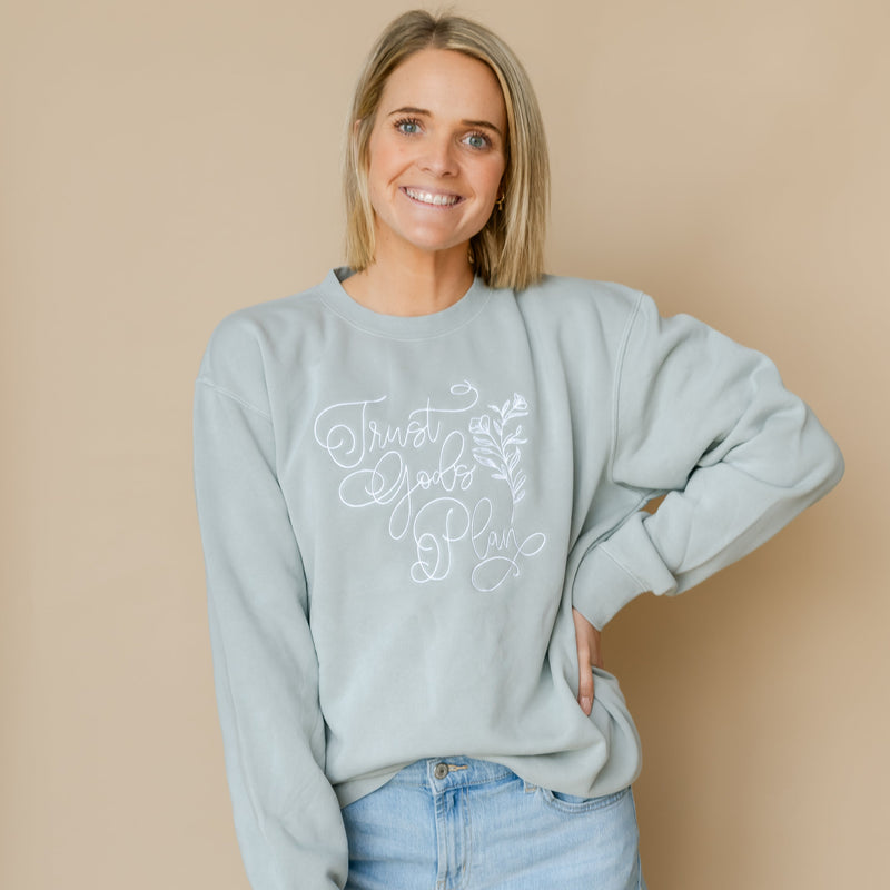 Embroidered PIGMENT Crewneck - Trust God's Plan