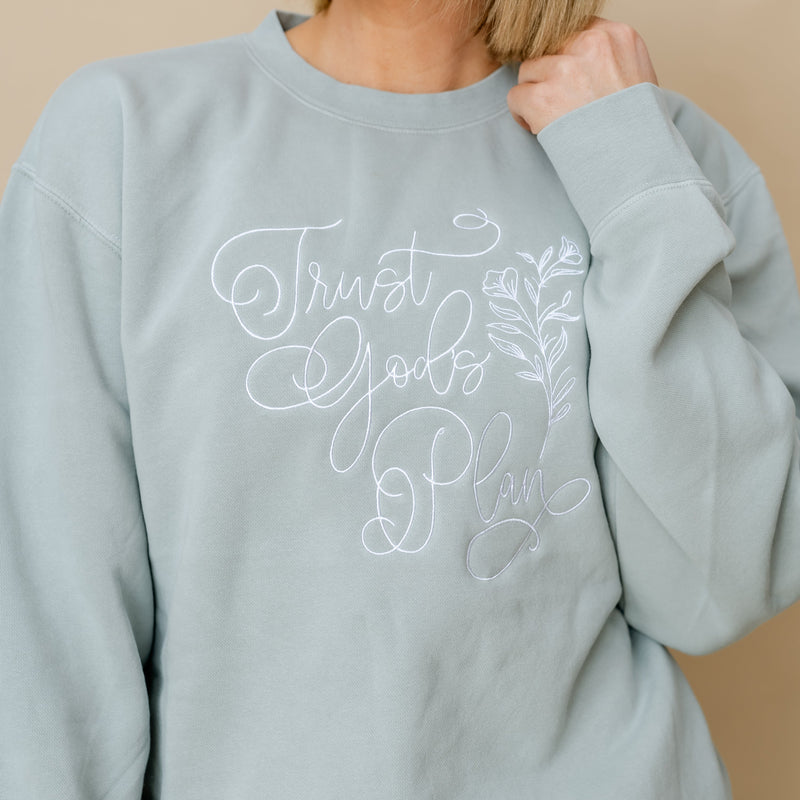 Embroidered PIGMENT Crewneck - Trust God's Plan