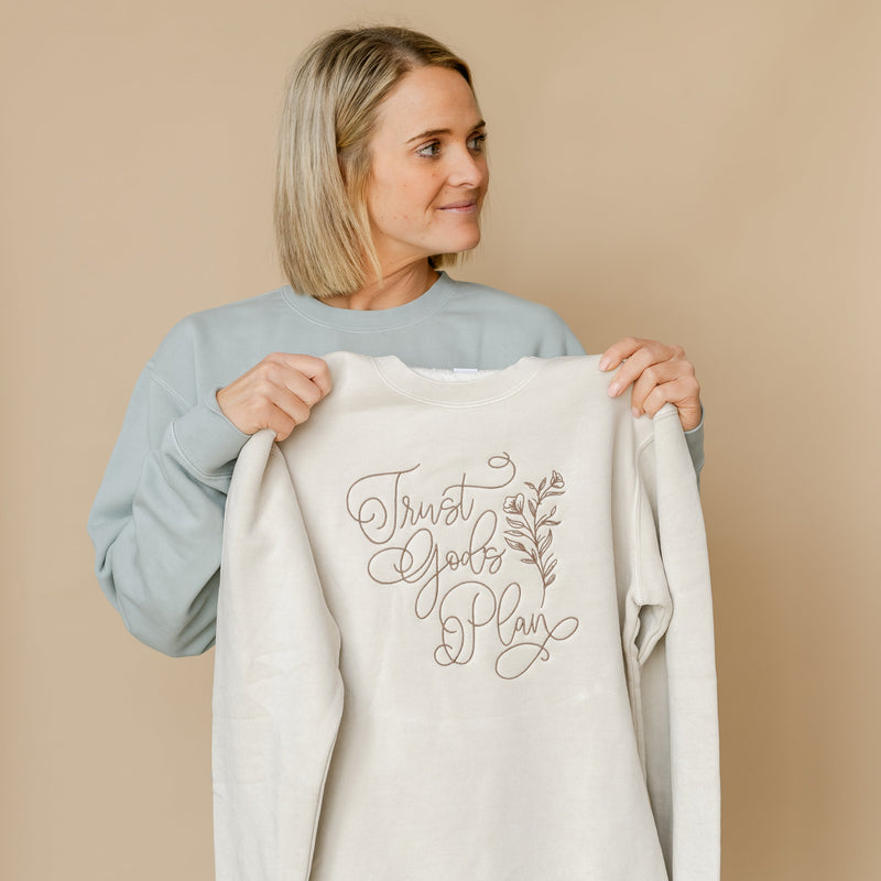 Embroidered PIGMENT Crewneck - Trust God's Plan