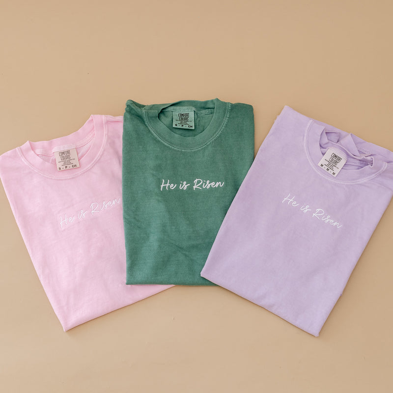 Embroidered Comfort Colors Tee - He Is Risen