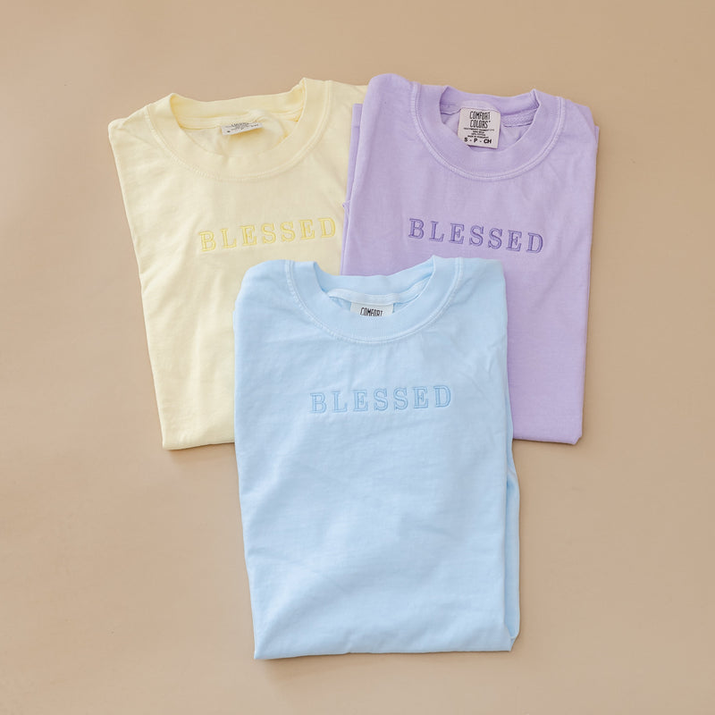 Embroidered Comfort Colors Tee - Blessed