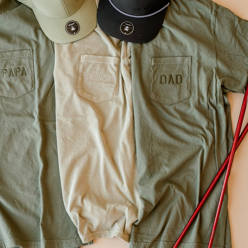 Embroidered Pocket Comfort Colors Tee - Tone on Tone - (Choose Your Dad/Grandpa Name)
