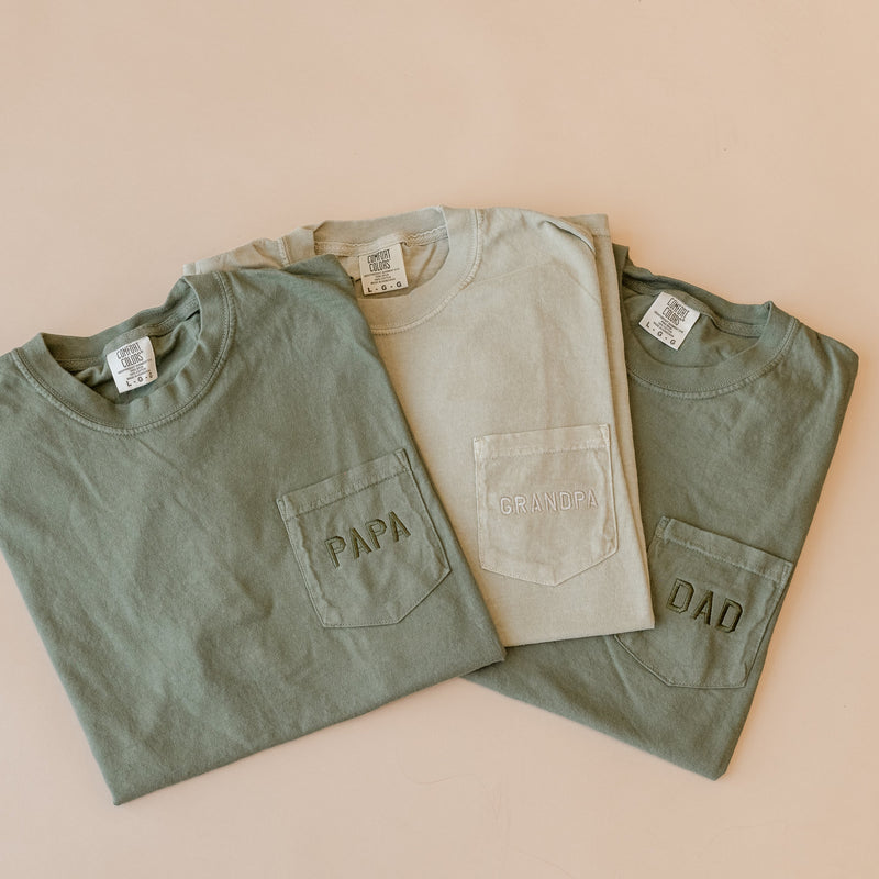 Embroidered Pocket Comfort Colors Tee - Tone on Tone - (Choose Your Dad/Grandpa Name)