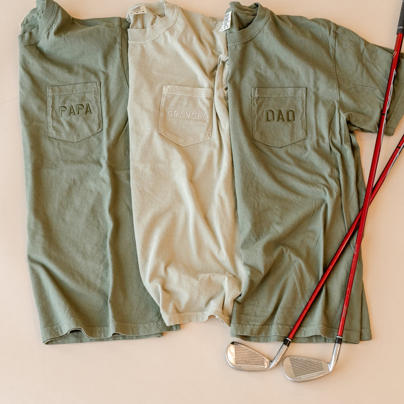 Embroidered Pocket Comfort Colors Tee - Tone on Tone - (Choose Your Dad/Grandpa Name)