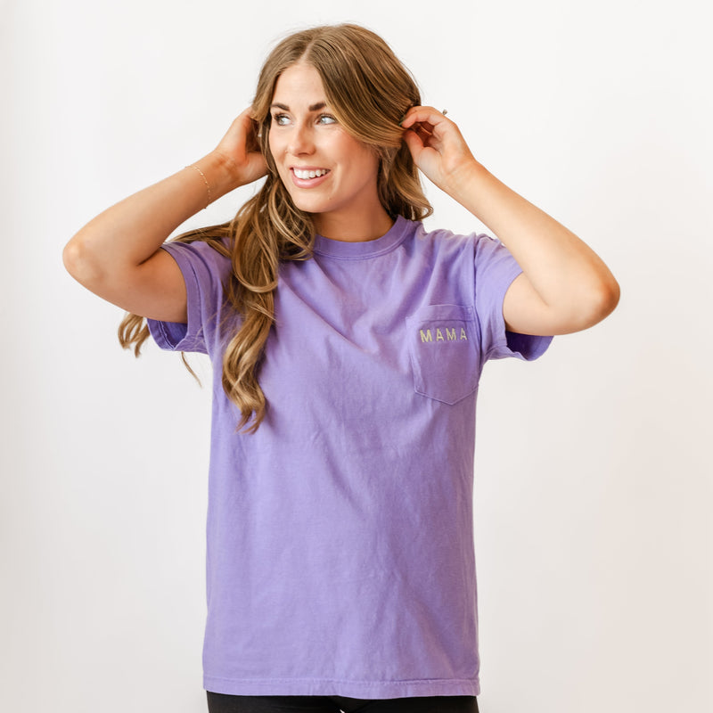 Embroidered - Mama Tiny Caps - Pocket Tee