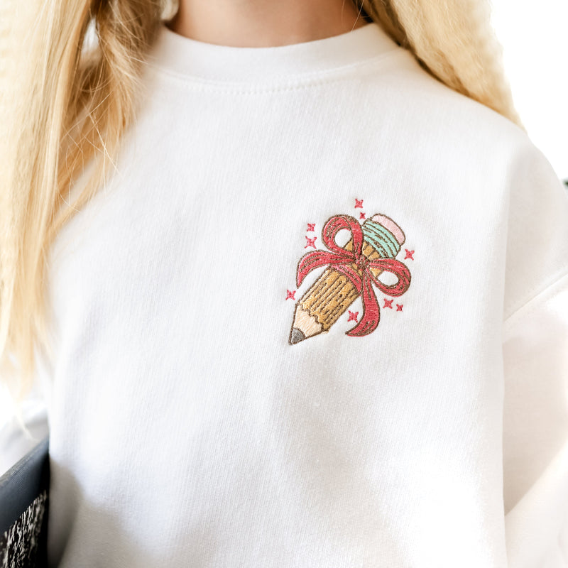 Embroidered Child Sweater - Pencil with Bow