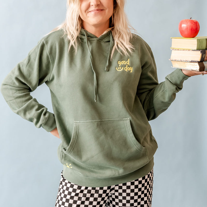 GOOD DAY HOODIE - Embroidered/Printed  Adult Pigment
