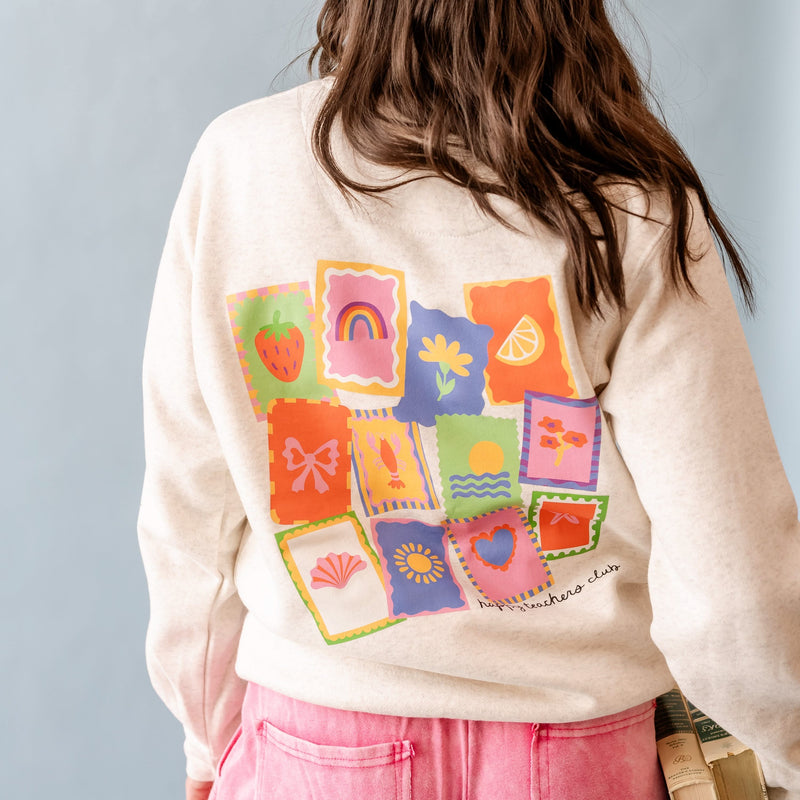 Happy Teachers Club (center & b) - Heathered Natural BASIC Fleece