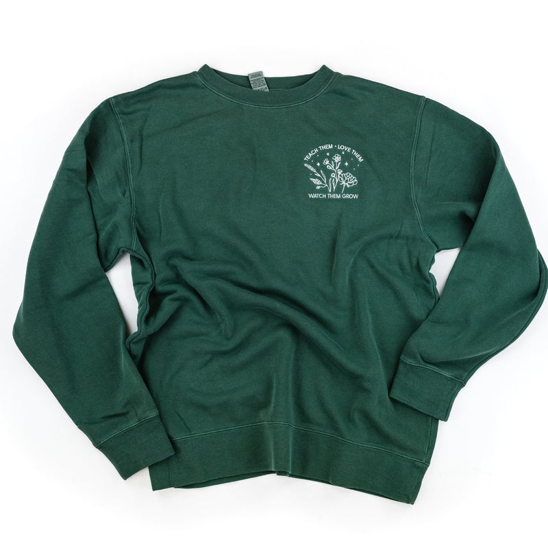 Embroidered PIGMENT Crewneck - Teach Them Love Them Watch Them Grow - Bouquet (pocket)
