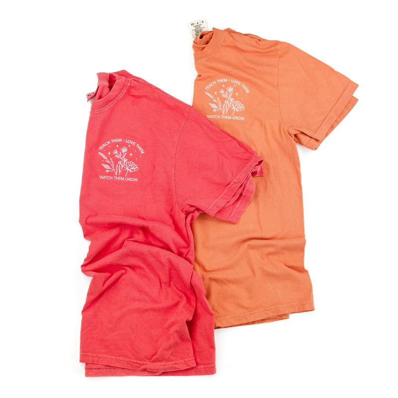 Embroidered Comfort Colors Tee - Teach Them Love Them Watch Them Grow (pocket) - (White Thread)