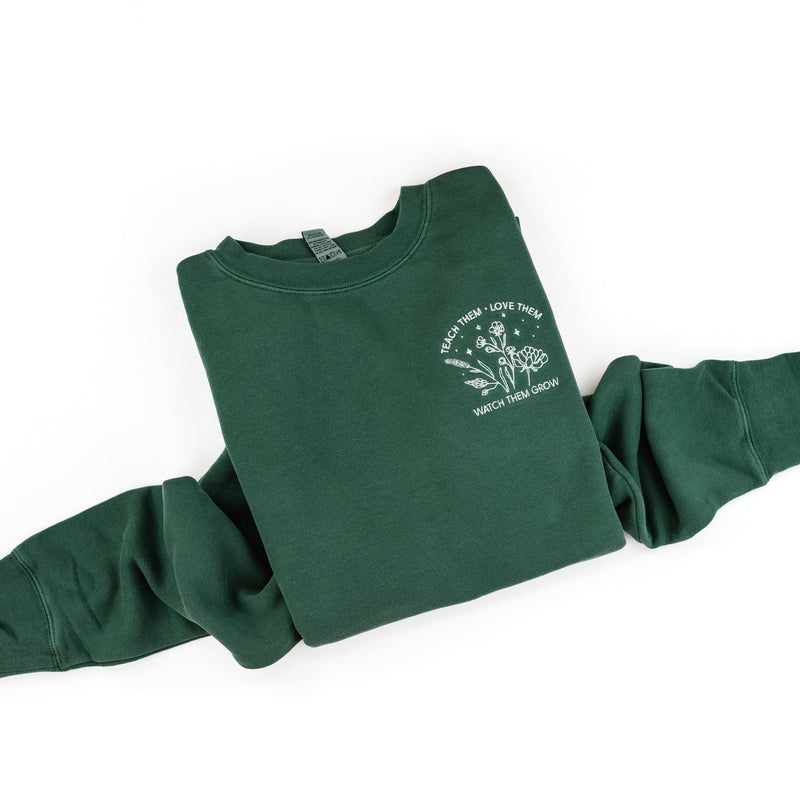 Embroidered PIGMENT Crewneck - Teach Them Love Them Watch Them Grow - Bouquet (pocket)