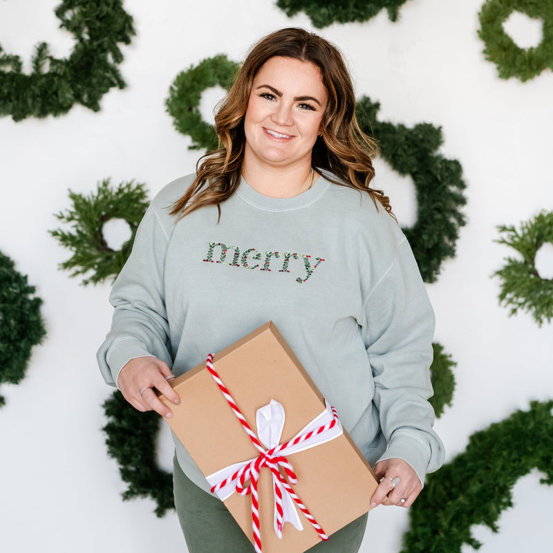 Floral Merry - Embroidered Pigment Crewneck