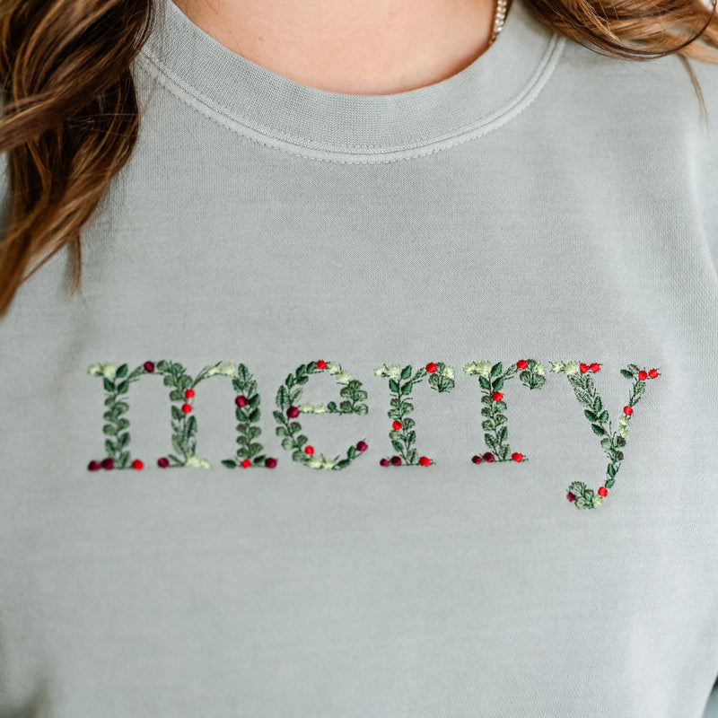 Floral Merry - Embroidered Pigment Crewneck