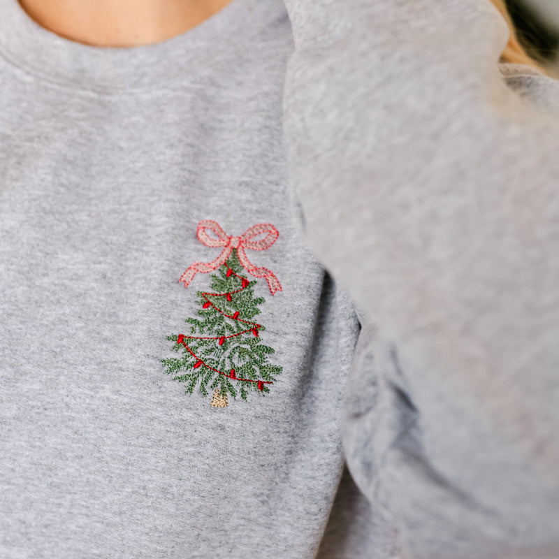 Christmas Tree w/ Bow - Embroidered Child Sweater