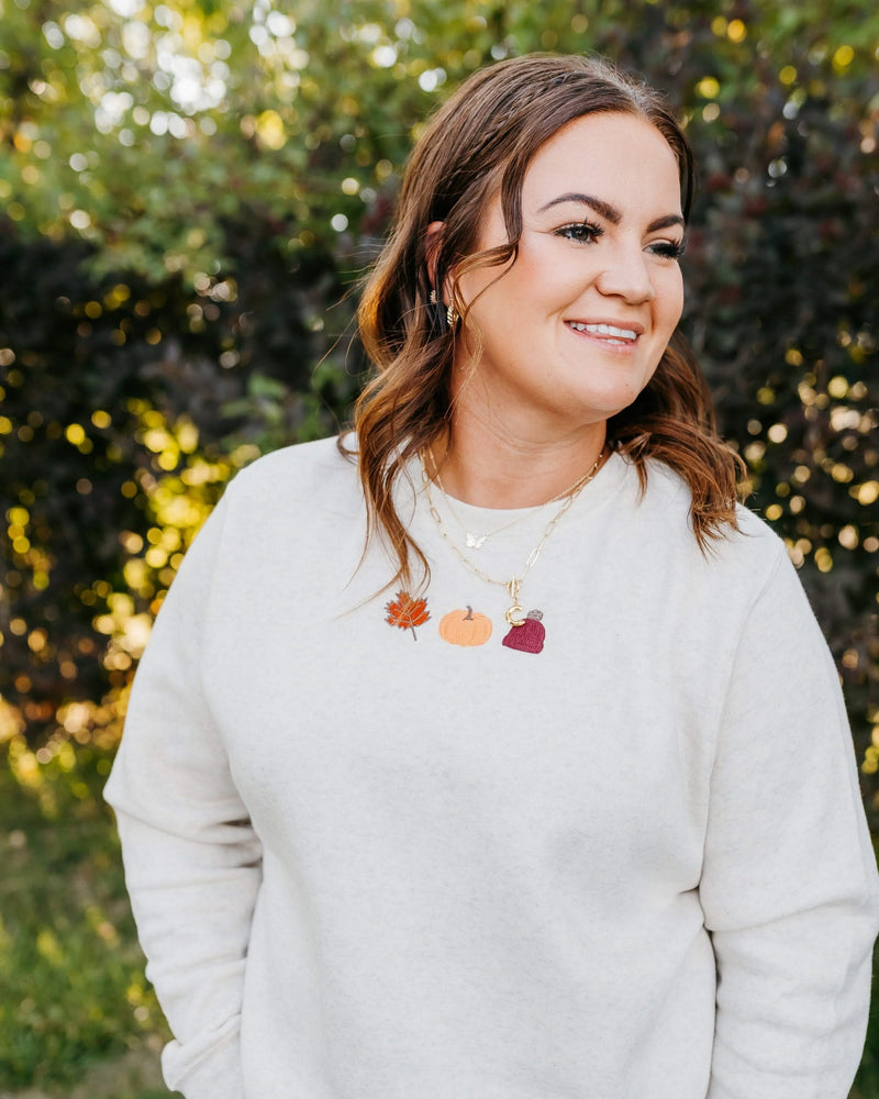 Embroidered ELEVATED Fleece - Natural Heather - Fall Trio (center)