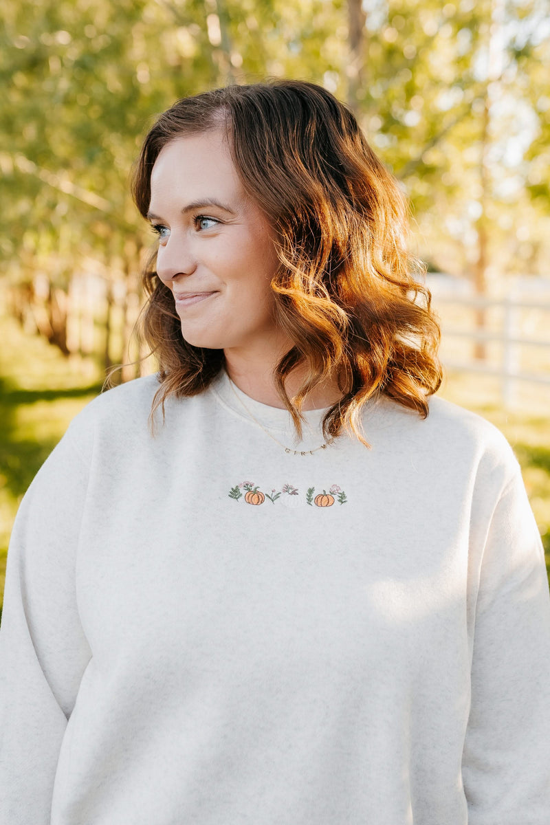 Embroidered ELEVATED Fleece - Pumpkins and Flowers (center)