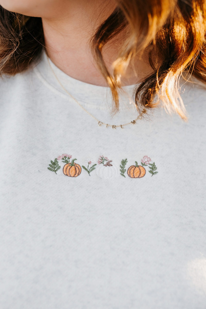 Embroidered ELEVATED Fleece - Pumpkins and Flowers (center)