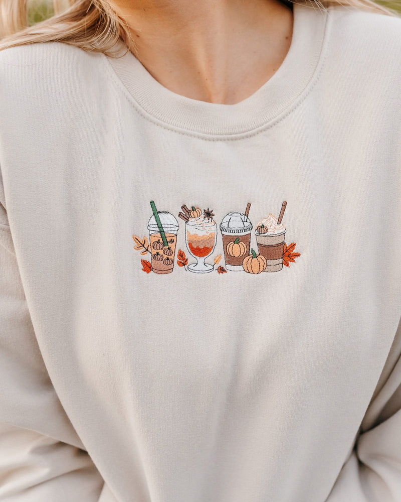 Embroidered BASIC Fleece - Pumpkin Drinks (center)
