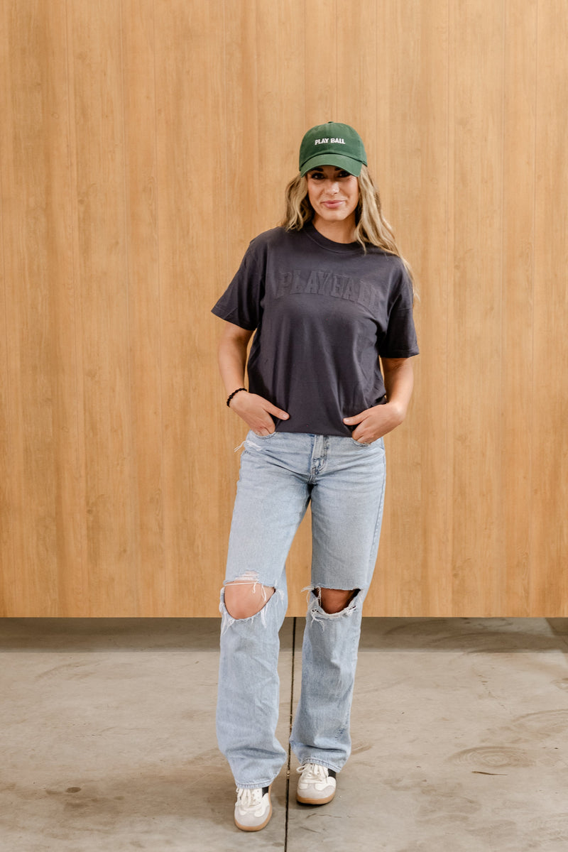 Embossed Embroidery - Play Ball - Custom Number Comfort Colors Tee