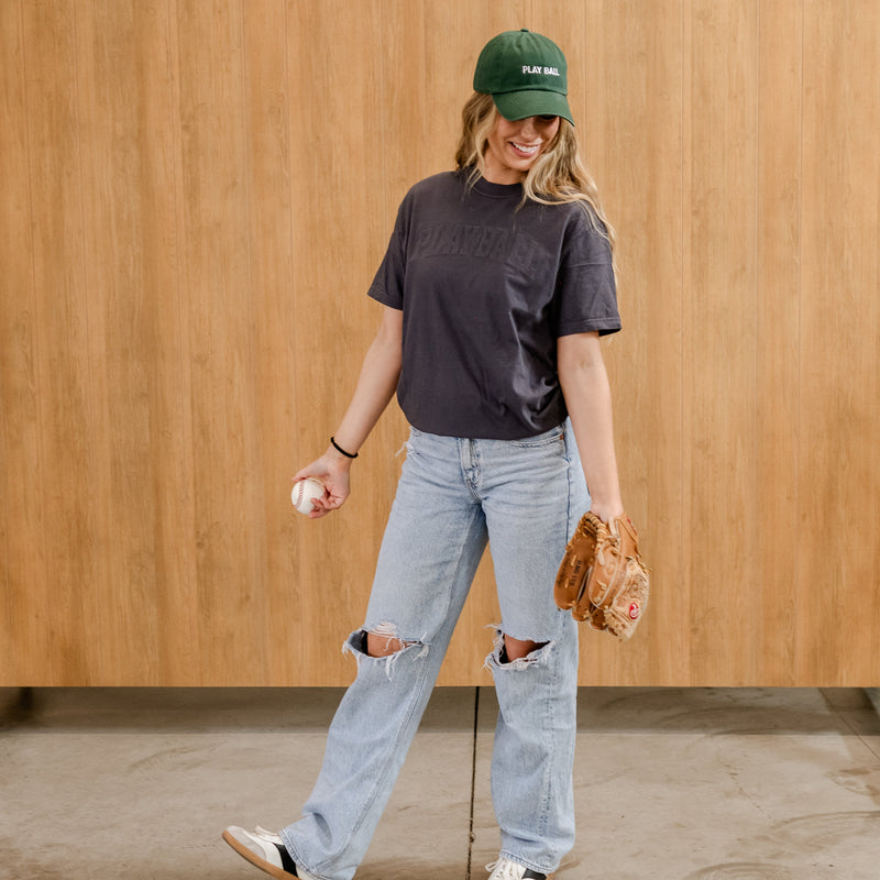 Embossed Embroidery - Play Ball - Custom Number Comfort Colors Tee