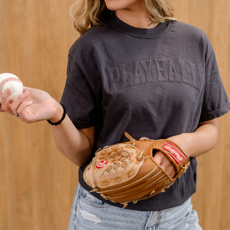 Embossed Embroidery - Play Ball - Custom Number Comfort Colors Tee