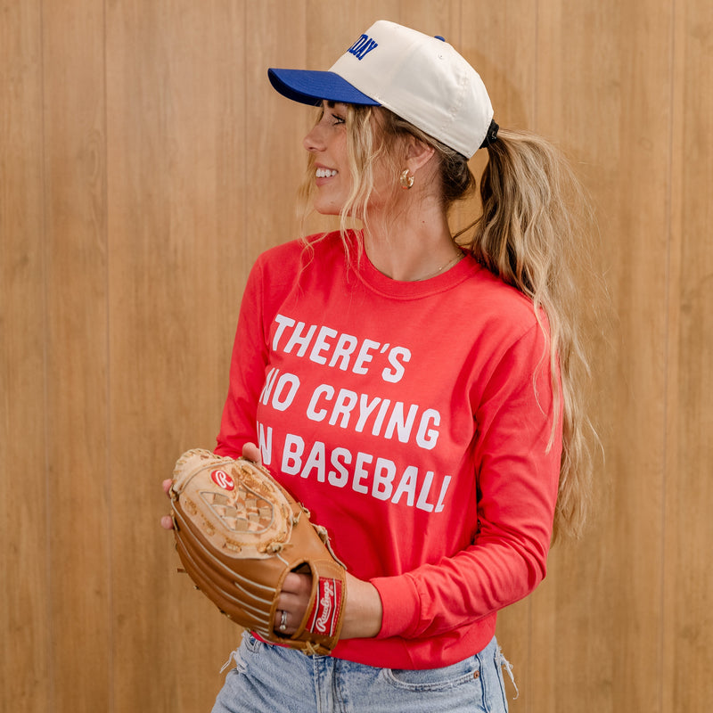 There's No Crying In Baseball (elbows) - Custom Number - LONG SLEEVE Comfort Colors Tee