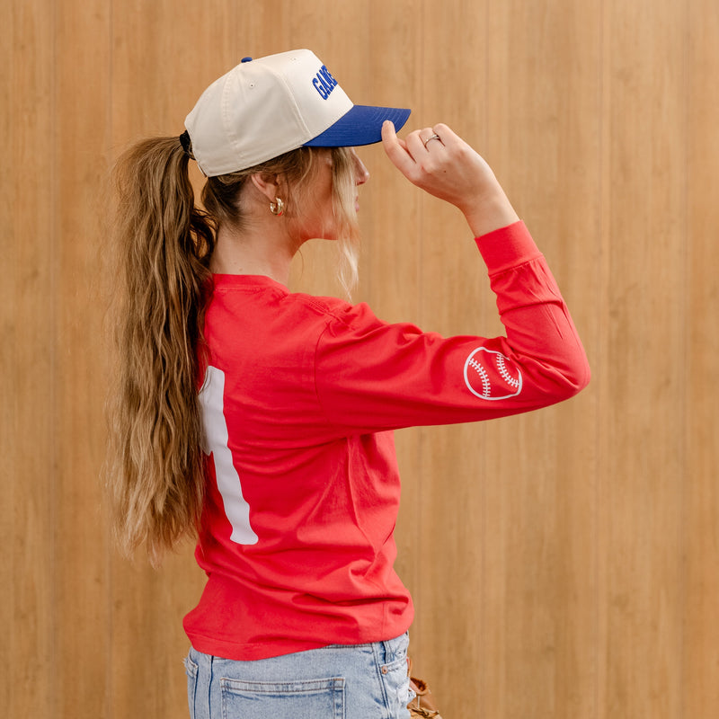 There's No Crying In Baseball (elbows) - Custom Number - LONG SLEEVE Comfort Colors Tee