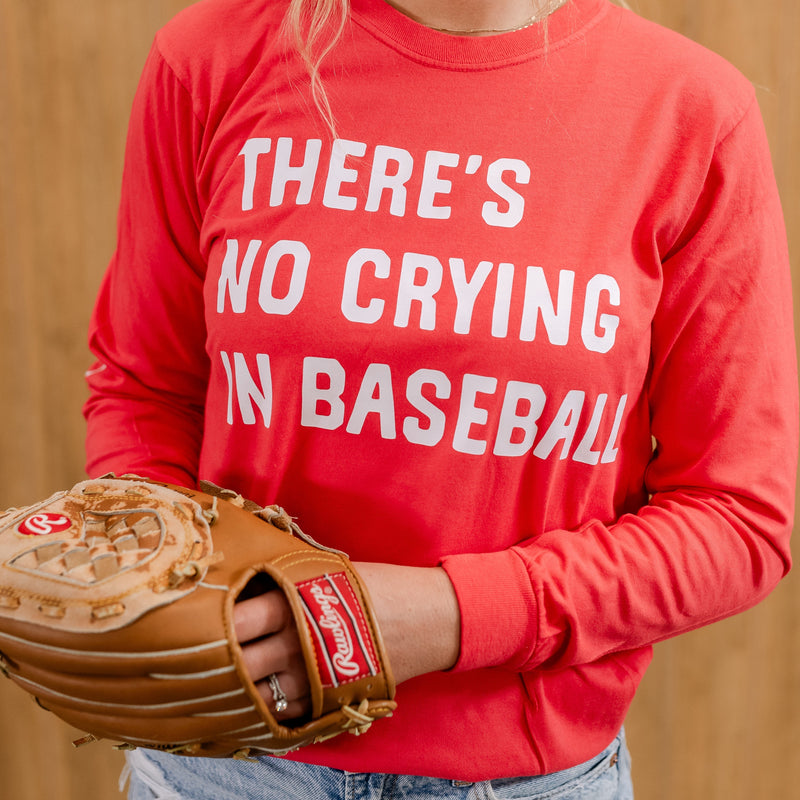 There's No Crying In Baseball (elbows) - Custom Number - LONG SLEEVE Comfort Colors Tee