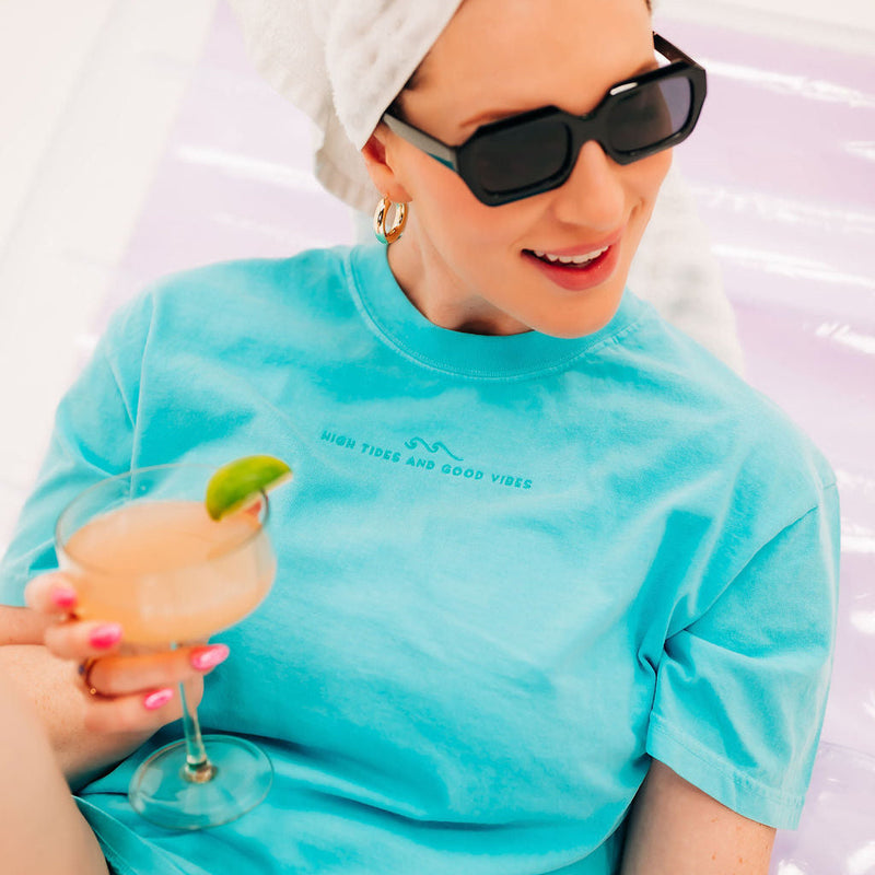 Embroidered Tone on Tone - Comfort Colors Tee - High Tides And Good Vibes