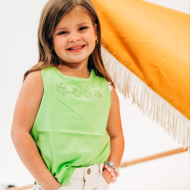 Embroidered Tone on Tone - Child TANK - Hibiscus x4 Flowers