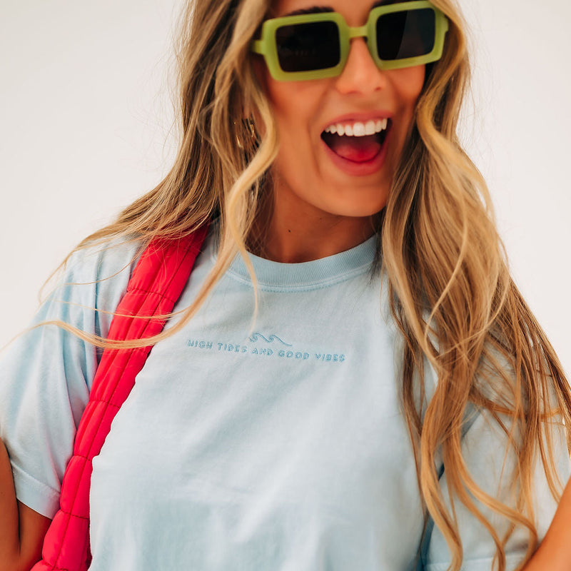 Embroidered Tone on Tone - Comfort Colors Tee - High Tides And Good Vibes