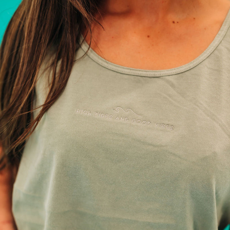 Embroidered Tone on Tone - Comfort Colors TANK - High Tides And Good Vibes